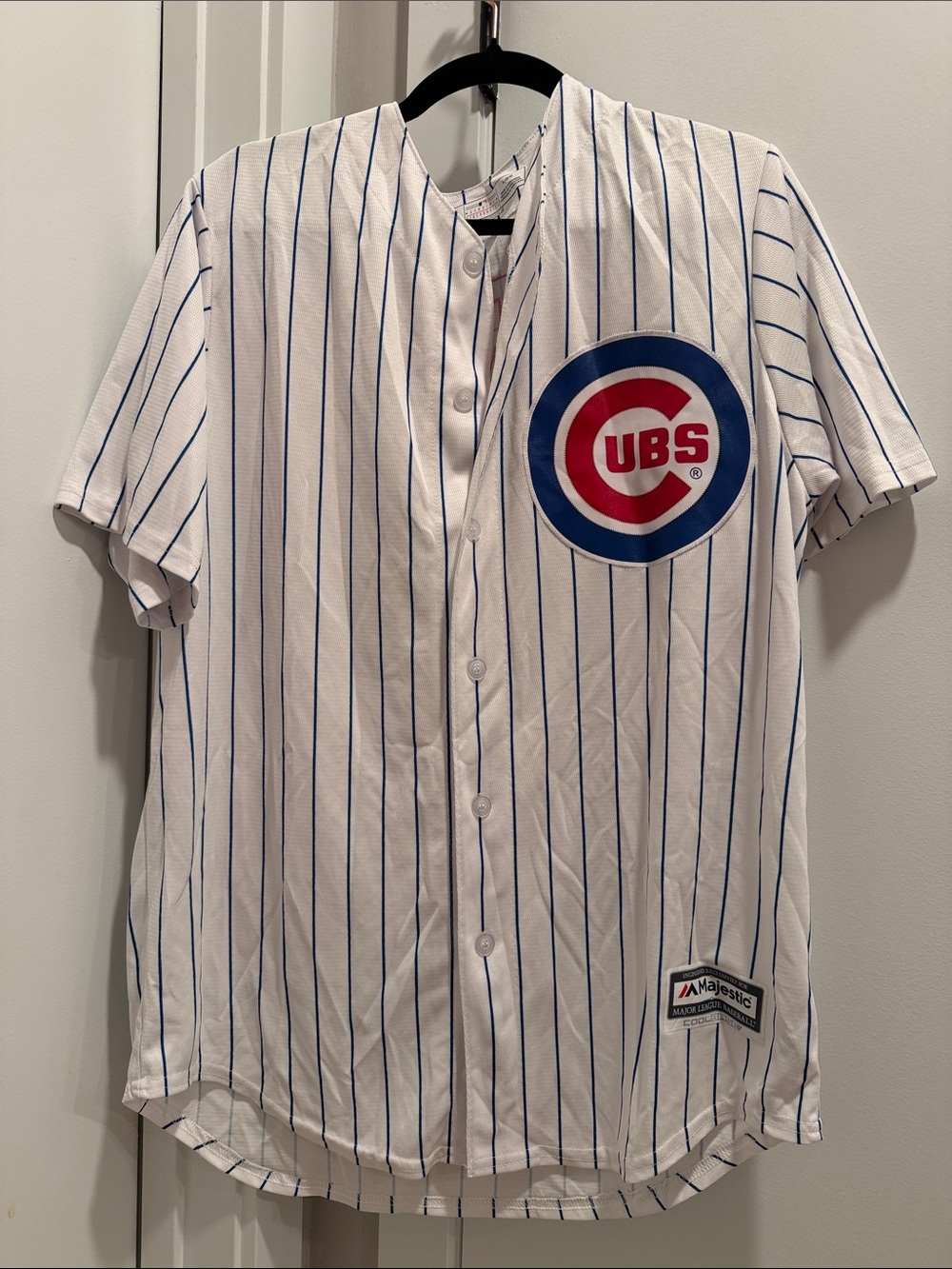 Majestic Chicago Cubs White and Blue Pinstripe Baseball Jersey